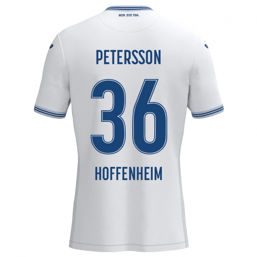 Kandiny Kinder Lúkas Petersson #36 Weiß Blau Auswärtstrikot Trikot 2024/25 T-Shirt