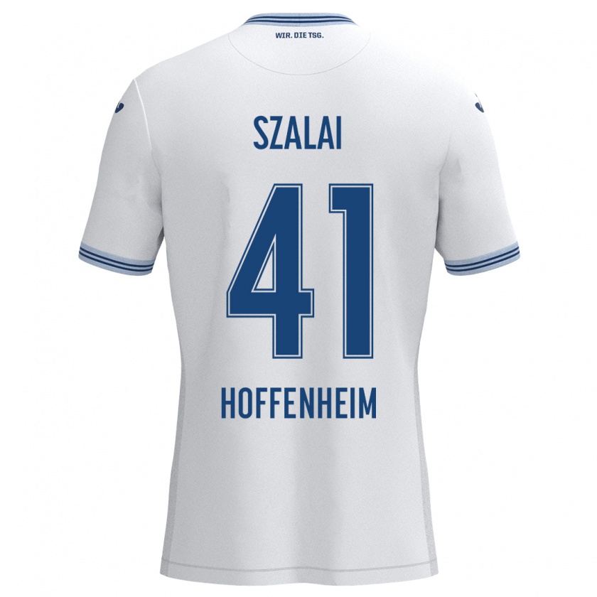 Kandiny Kinder Attila Szalai #41 Weiß Blau Auswärtstrikot Trikot 2024/25 T-Shirt