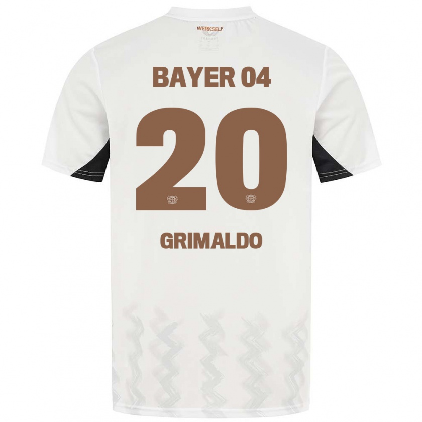 Kandiny Kinder Alejandro Grimaldo #20 Weiß Schwarz Auswärtstrikot Trikot 2024/25 T-Shirt