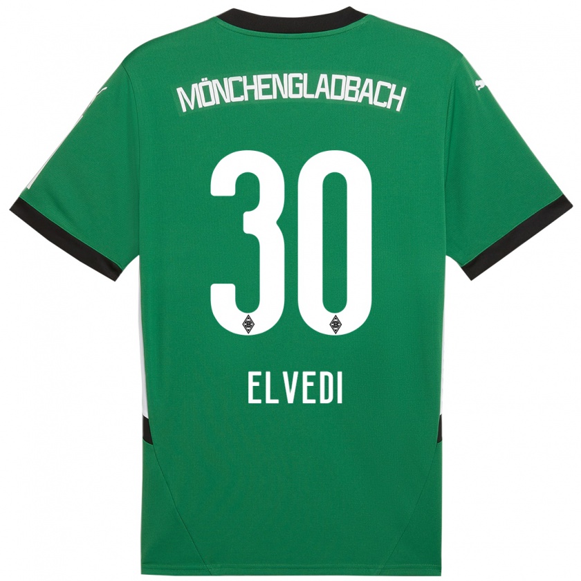 Kandiny Kinder Nico Elvedi #30 Grün Weiß Auswärtstrikot Trikot 2024/25 T-Shirt