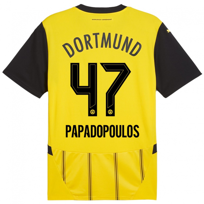 Kandiny Herren Antonios Papadopoulos #47 Gelb Schwarz Heimtrikot Trikot 2024/25 T-Shirt