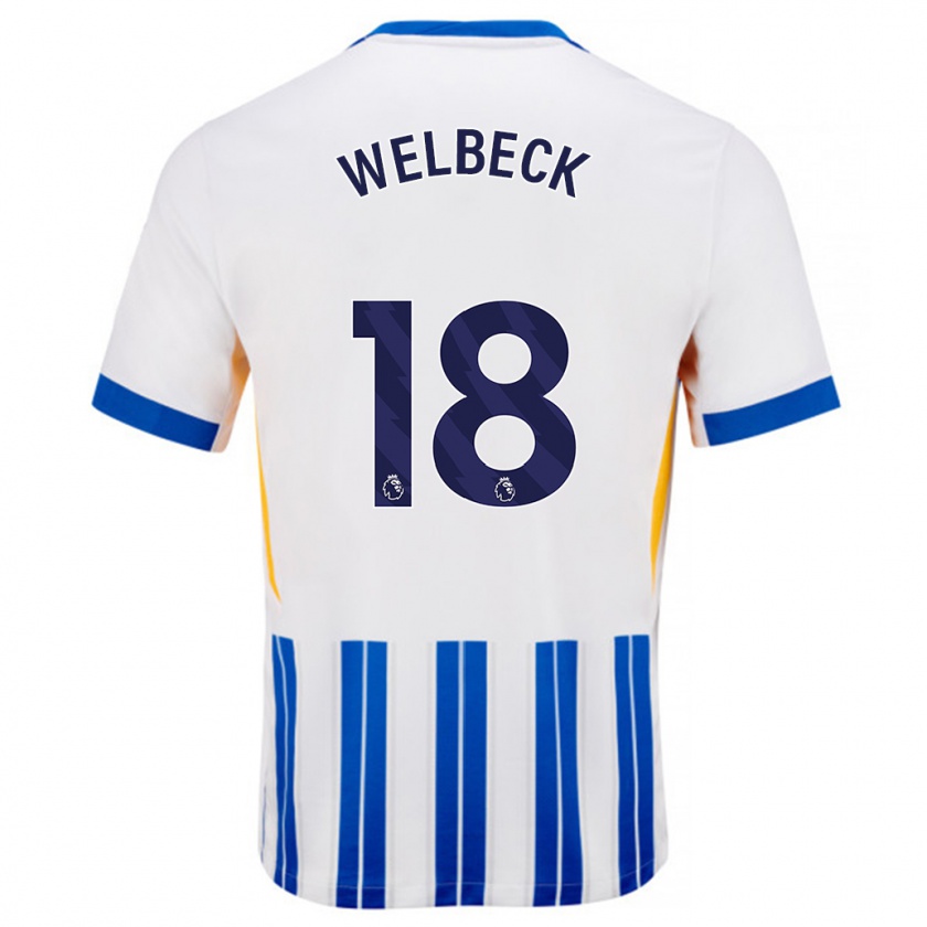 Kandiny Herren Danny Welbeck #18 Weiß Blaue Nadelstreifen Heimtrikot Trikot 2024/25 T-Shirt