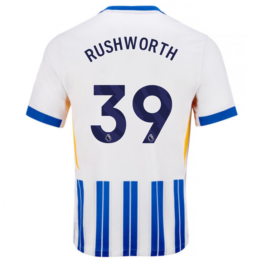 Kandiny Herren Carl Rushworth #39 Weiß Blaue Nadelstreifen Heimtrikot Trikot 2024/25 T-Shirt