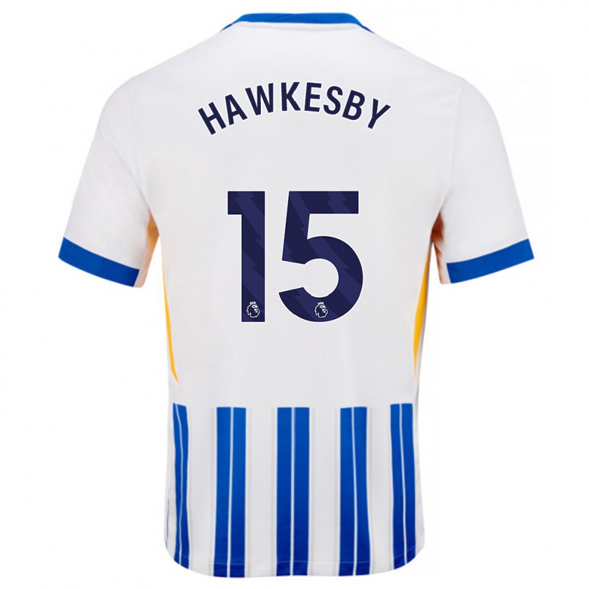 Kandiny Herren Mackenzie Hawkesby #15 Weiß Blaue Nadelstreifen Heimtrikot Trikot 2024/25 T-Shirt