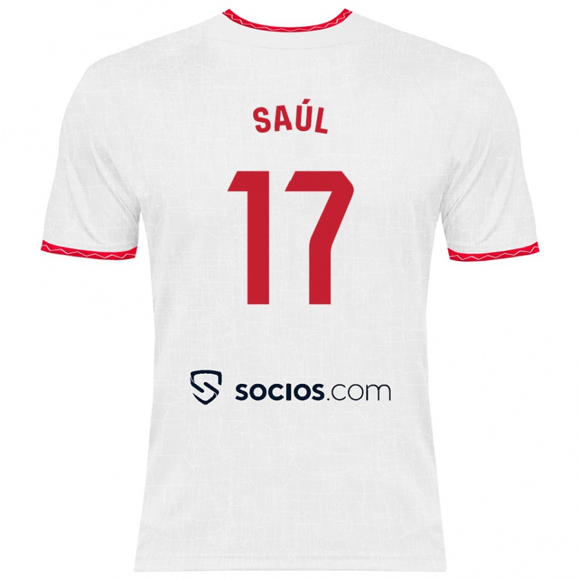 Kandiny Herren Saúl Ñíguez #17 Weiß Rot Heimtrikot Trikot 2024/25 T-Shirt