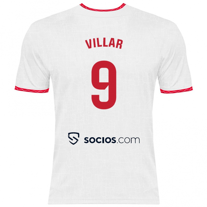 Kandiny Herren Iker Villar #9 Weiß Rot Heimtrikot Trikot 2024/25 T-Shirt