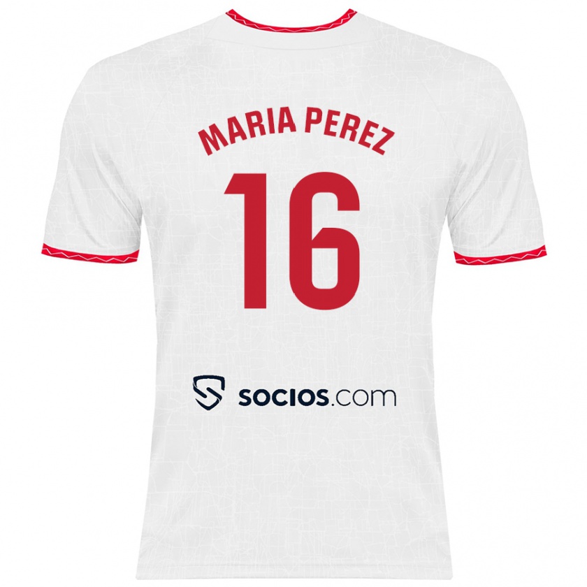 Kandiny Herren María Pérez Rabaza #16 Weiß Rot Heimtrikot Trikot 2024/25 T-Shirt