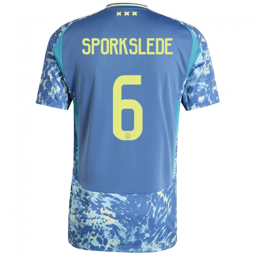 Kandiny Herren Fabian Sporkslede #6 Grau Blau Gelb Auswärtstrikot Trikot 2024/25 T-Shirt