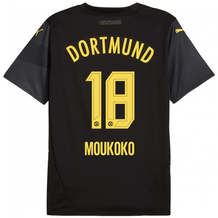 Kandiny Herren Youssoufa Moukoko #18 Schwarz Gelb Auswärtstrikot Trikot 2024/25 T-Shirt