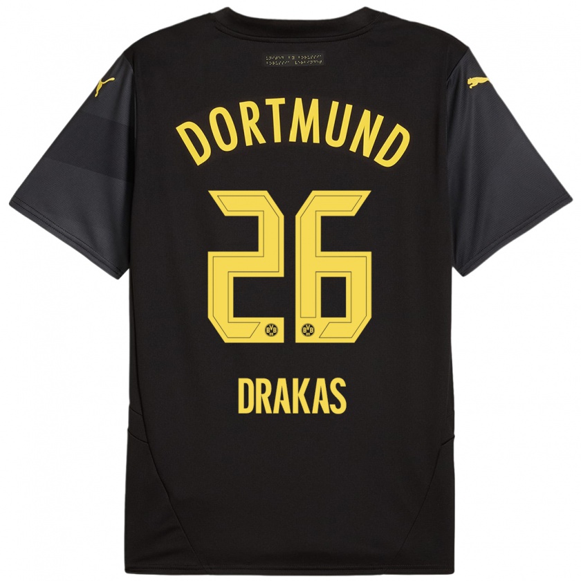 Kandiny Herren Babis Drakas #26 Schwarz Gelb Auswärtstrikot Trikot 2024/25 T-Shirt