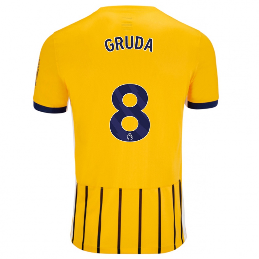 Kandiny Herren Brajan Gruda #8 Gold Blau Nadelstreifen Auswärtstrikot Trikot 2024/25 T-Shirt