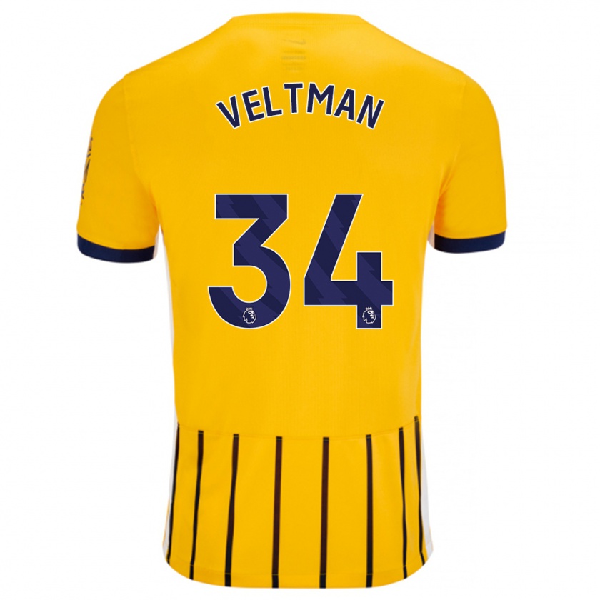 Kandiny Herren Joël Veltman #34 Gold Blau Nadelstreifen Auswärtstrikot Trikot 2024/25 T-Shirt