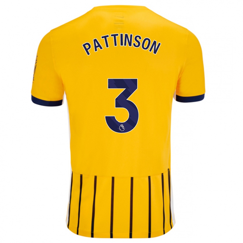 Kandiny Herren Poppy Pattinson #3 Gold Blau Nadelstreifen Auswärtstrikot Trikot 2024/25 T-Shirt