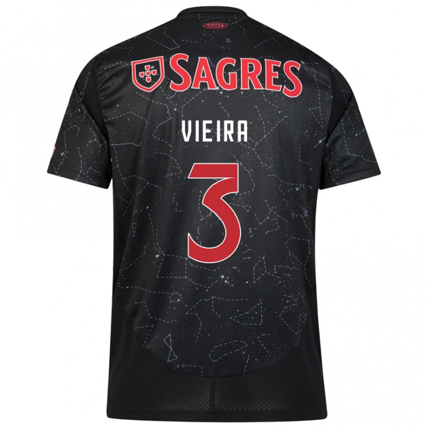 Kandiny Herren Miguel Vieira #3 Schwarz Rot Auswärtstrikot Trikot 2024/25 T-Shirt