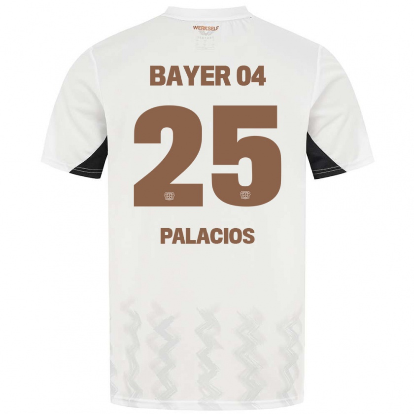 Kandiny Herren Exequiel Palacios #25 Weiß Schwarz Auswärtstrikot Trikot 2024/25 T-Shirt