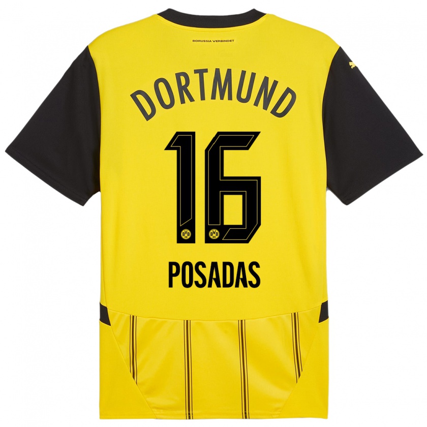 Kandiny Damen Leonardo Posadas #16 Gelb Schwarz Heimtrikot Trikot 2024/25 T-Shirt