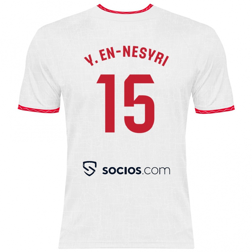 Kandiny Damen Youssef En-Nesyri #15 Weiß Rot Heimtrikot Trikot 2024/25 T-Shirt