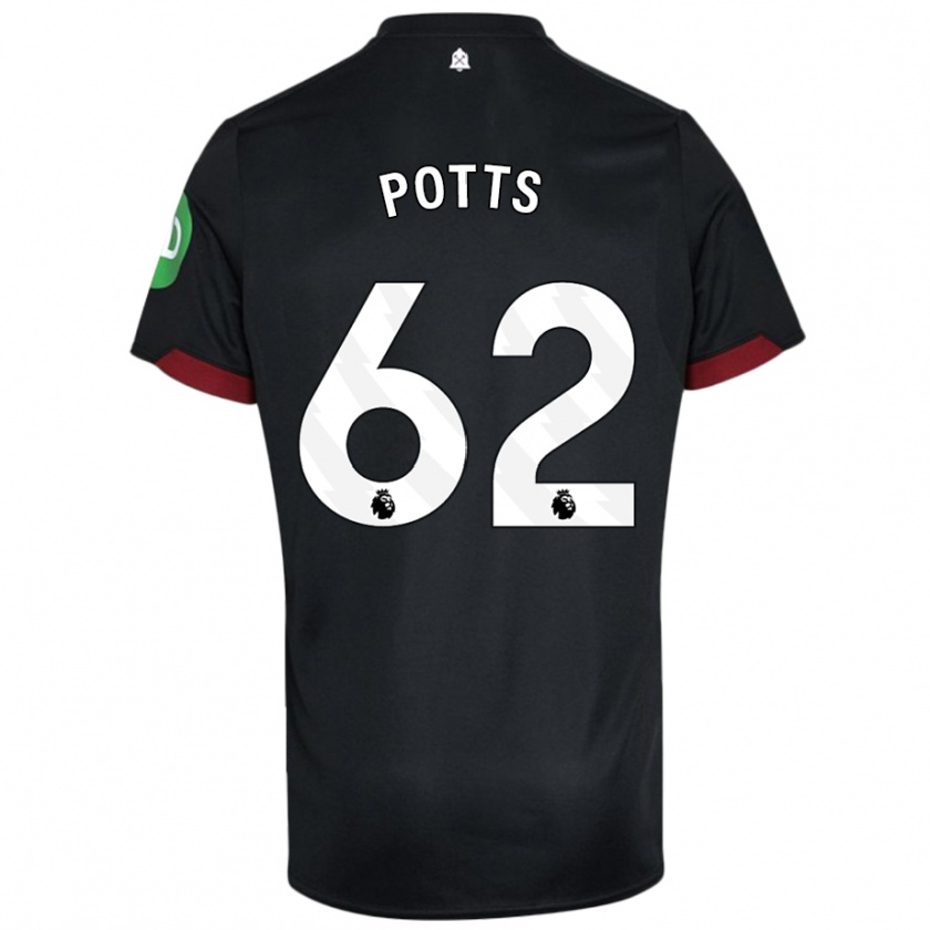 Kandiny Damen Freddie Potts #62 Schwarz Weiß Auswärtstrikot Trikot 2024/25 T-Shirt