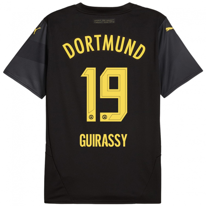 Kandiny Damen Serhou Guirassy #19 Schwarz Gelb Auswärtstrikot Trikot 2024/25 T-Shirt