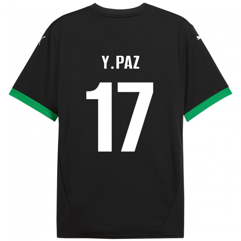 Kandiny Kinder Yeferson Paz #17 Schwarz Dunkelgrün Heimtrikot Trikot 2024/25 T-Shirt