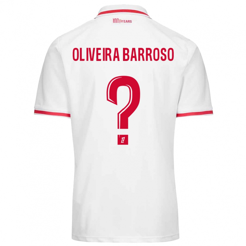 Kandiny Kinder Mickael Oliveira Barroso #0 Weiß Rot Heimtrikot Trikot 2024/25 T-Shirt