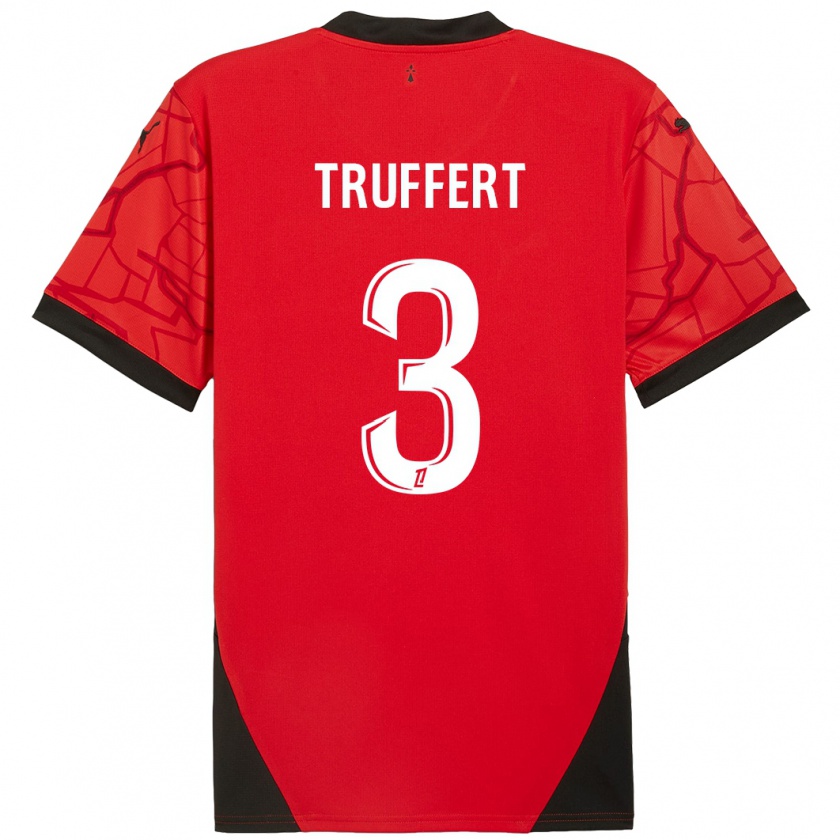 Kandiny Kinder Adrien Truffert #3 Rot Schwarz Heimtrikot Trikot 2024/25 T-Shirt