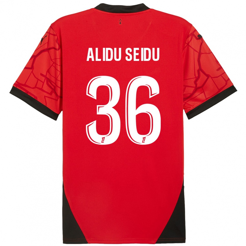 Kandiny Kinder Alidu Seidu #36 Rot Schwarz Heimtrikot Trikot 2024/25 T-Shirt