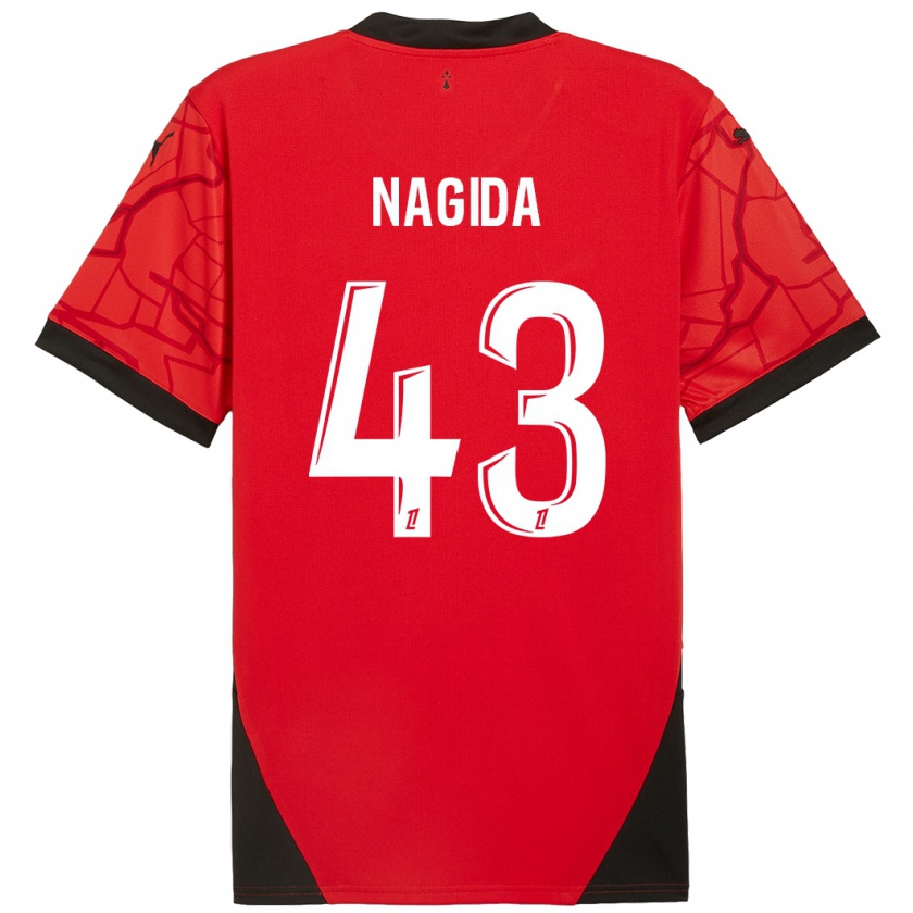 Kandiny Kinder Mahamadou Nagida #43 Rot Schwarz Heimtrikot Trikot 2024/25 T-Shirt