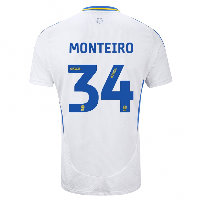 Kandiny Kinder Diogo Monteiro #34 Weiß Blau Heimtrikot Trikot 2024/25 T-Shirt