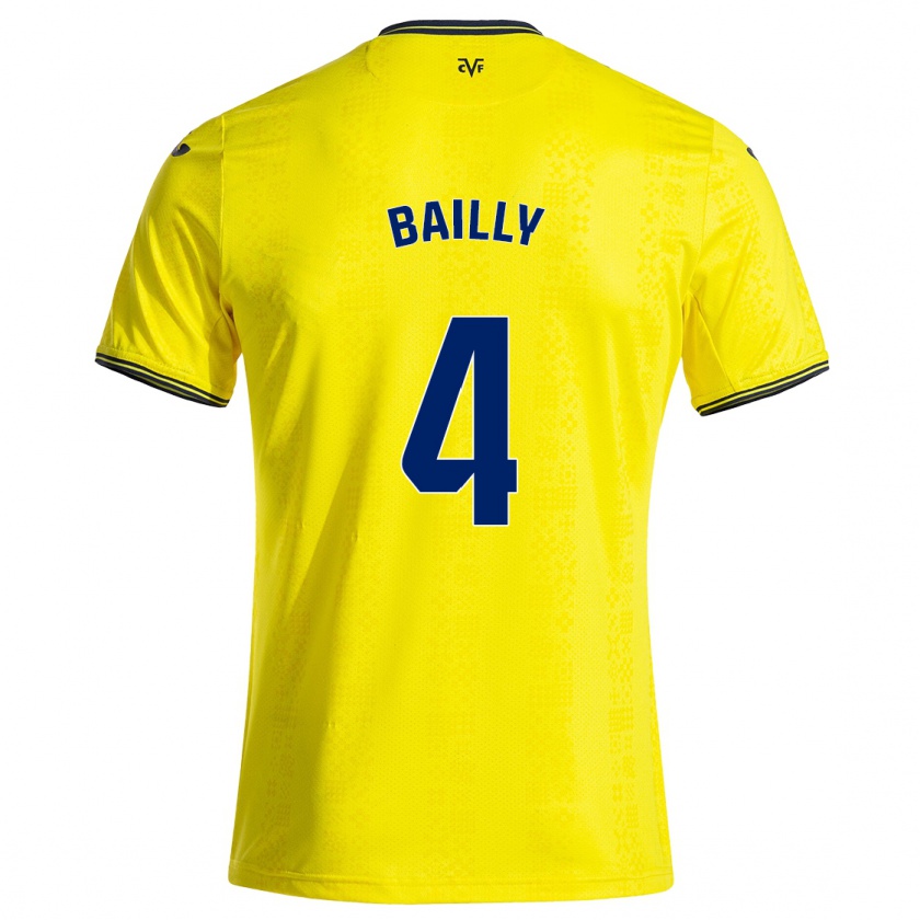 Kandiny Kinder Eric Bailly #4 Gelb Schwarz Heimtrikot Trikot 2024/25 T-Shirt