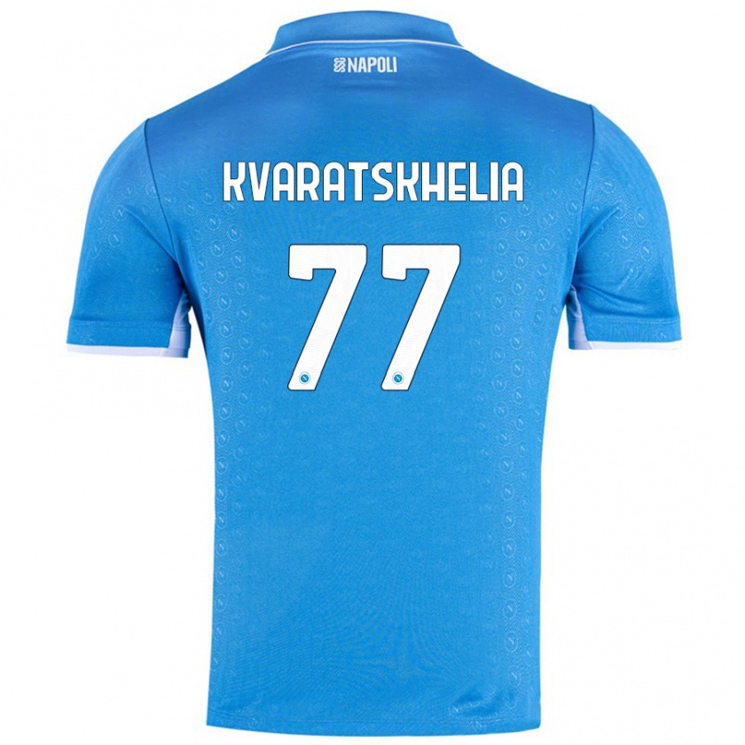 Kandiny Kinder Khvicha Kvaratskhelia #77 Himmelblau Heimtrikot Trikot 2024/25 T-Shirt