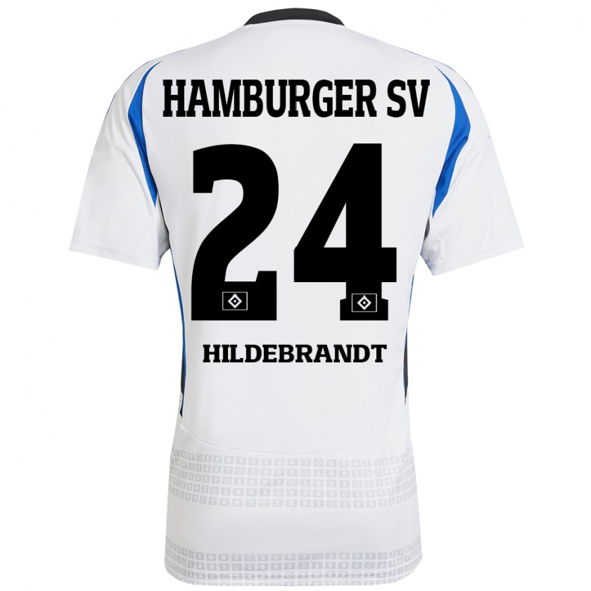 Kandiny Kinder Tjark Hildebrandt #24 Weiß Blau Heimtrikot Trikot 2024/25 T-Shirt