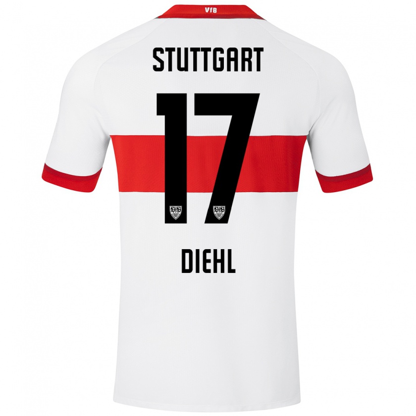 Kandiny Kinder Justin Diehl #17 Weiß Rot Heimtrikot Trikot 2024/25 T-Shirt