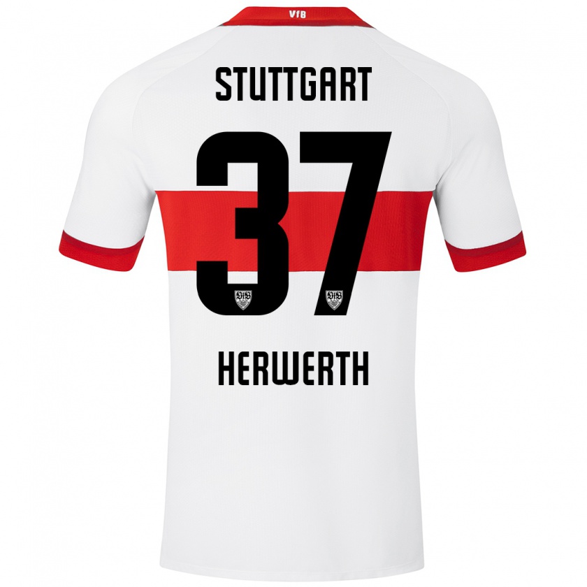 Kandiny Kinder Maximilian Herwerth #37 Weiß Rot Heimtrikot Trikot 2024/25 T-Shirt