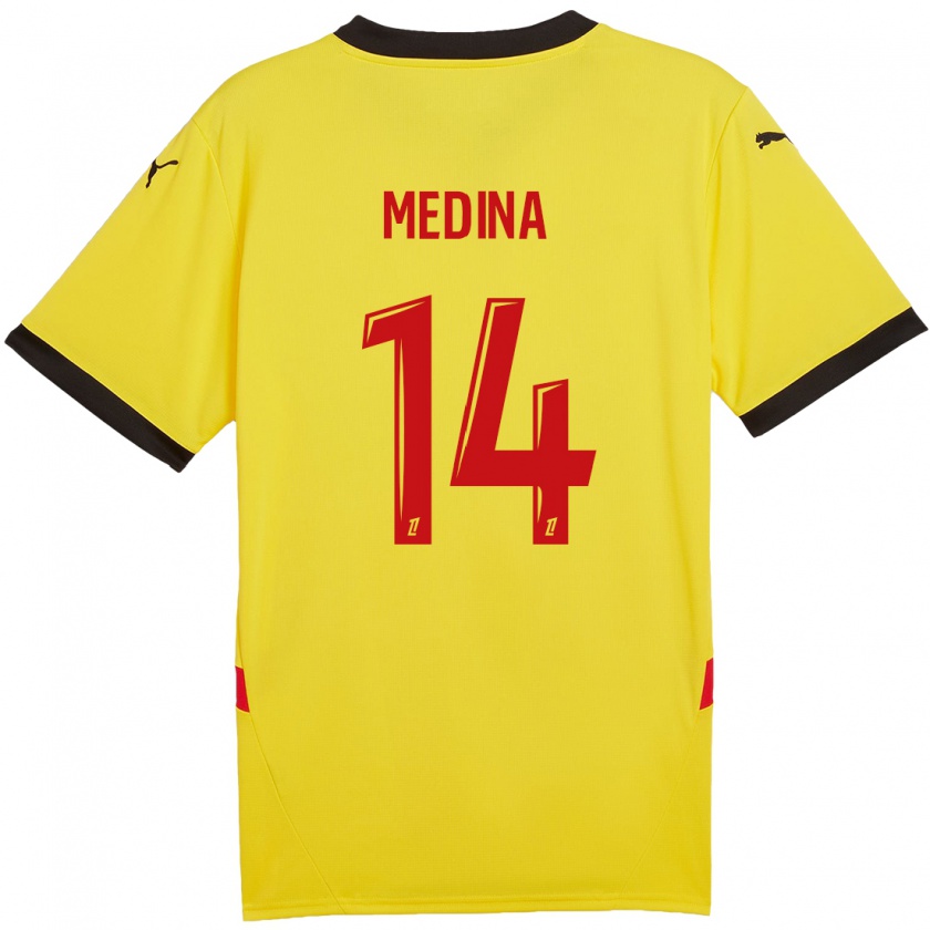 Kandiny Kinder Facundo Medina #14 Gelb Rot Heimtrikot Trikot 2024/25 T-Shirt