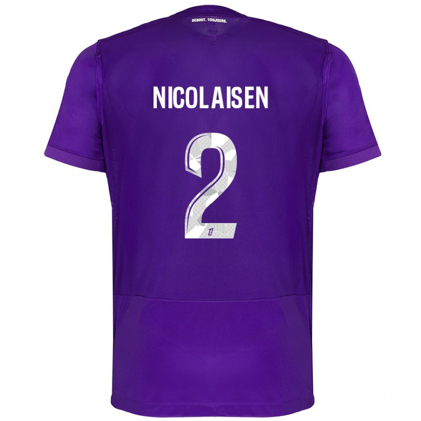 Kandiny Kinder Rasmus Nicolaisen #2 Violett Weiß Heimtrikot Trikot 2024/25 T-Shirt