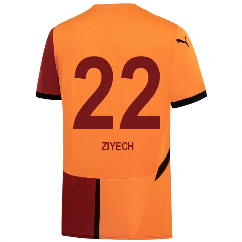 Kandiny Kinder Hakim Ziyech #22 Gelb Rot Heimtrikot Trikot 2024/25 T-Shirt