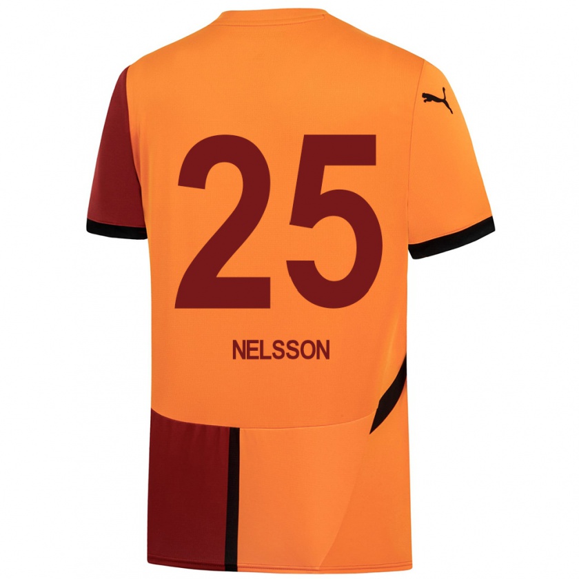 Kandiny Kinder Victor Nelsson #25 Gelb Rot Heimtrikot Trikot 2024/25 T-Shirt