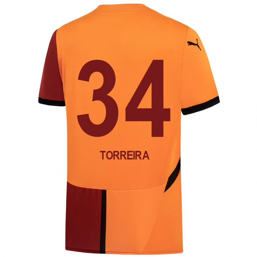 Kandiny Kinder Lucas Torreira #34 Gelb Rot Heimtrikot Trikot 2024/25 T-Shirt