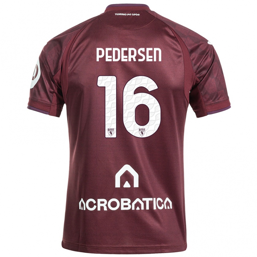 Kandiny Kinder Marcus Pedersen #16 Kastanienbraun Weiß Heimtrikot Trikot 2024/25 T-Shirt