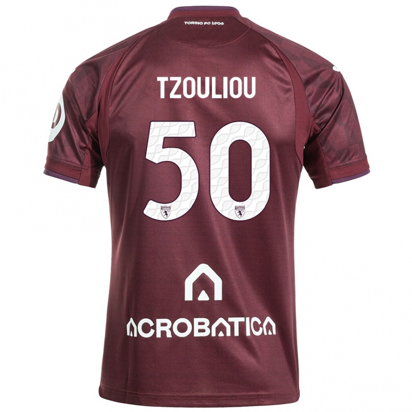 Kandiny Kinder Dimitrianos Tzouliou #50 Kastanienbraun Weiß Heimtrikot Trikot 2024/25 T-Shirt