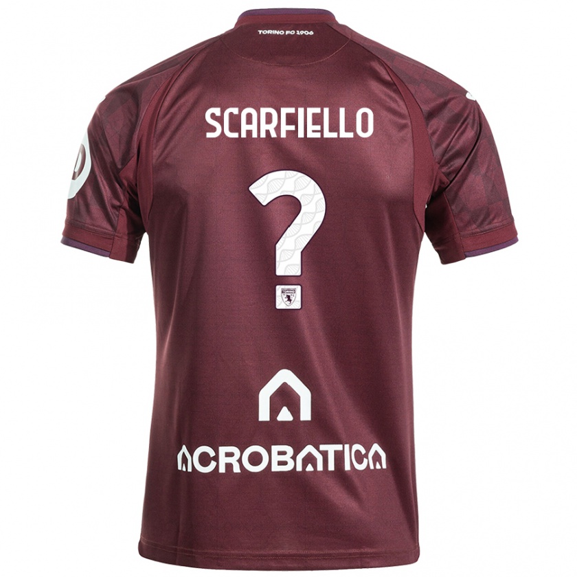 Kandiny Kinder Luca Scarfiello #0 Kastanienbraun Weiß Heimtrikot Trikot 2024/25 T-Shirt