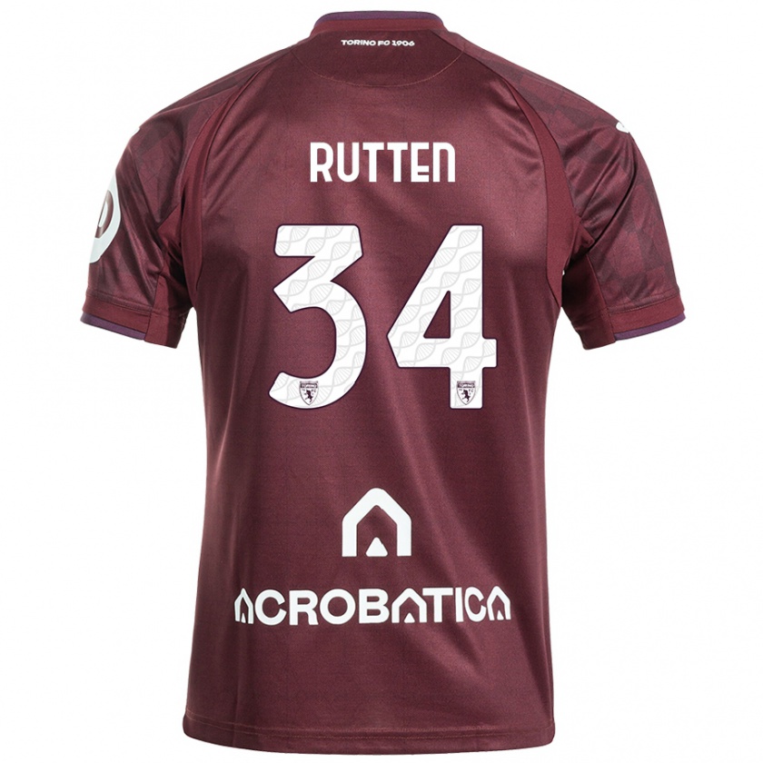 Kandiny Kinder Jill Rutten #34 Kastanienbraun Weiß Heimtrikot Trikot 2024/25 T-Shirt