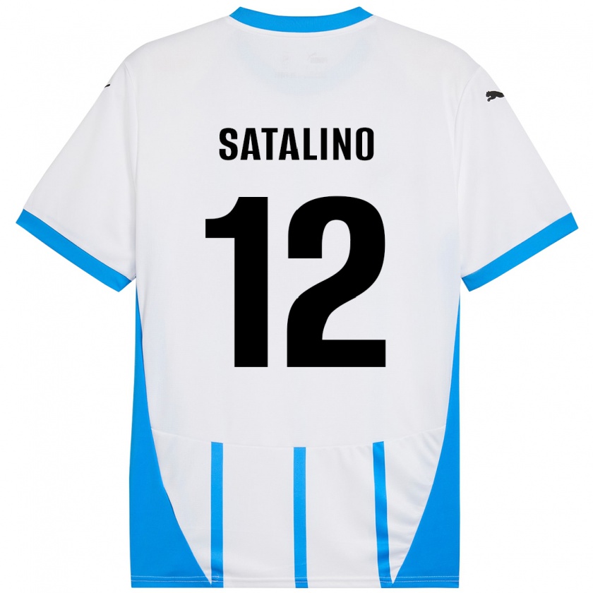 Kandiny Kinder Giacomo Satalino #12 Weiß Blau Auswärtstrikot Trikot 2024/25 T-Shirt