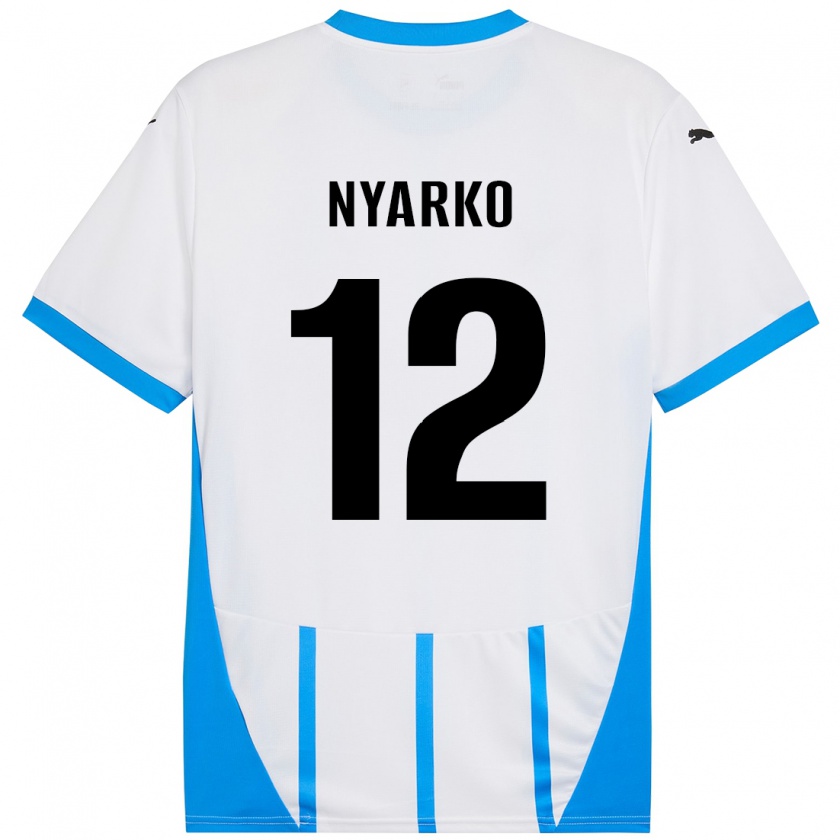 Kandiny Kinder Lorenzo Nyarko #12 Weiß Blau Auswärtstrikot Trikot 2024/25 T-Shirt