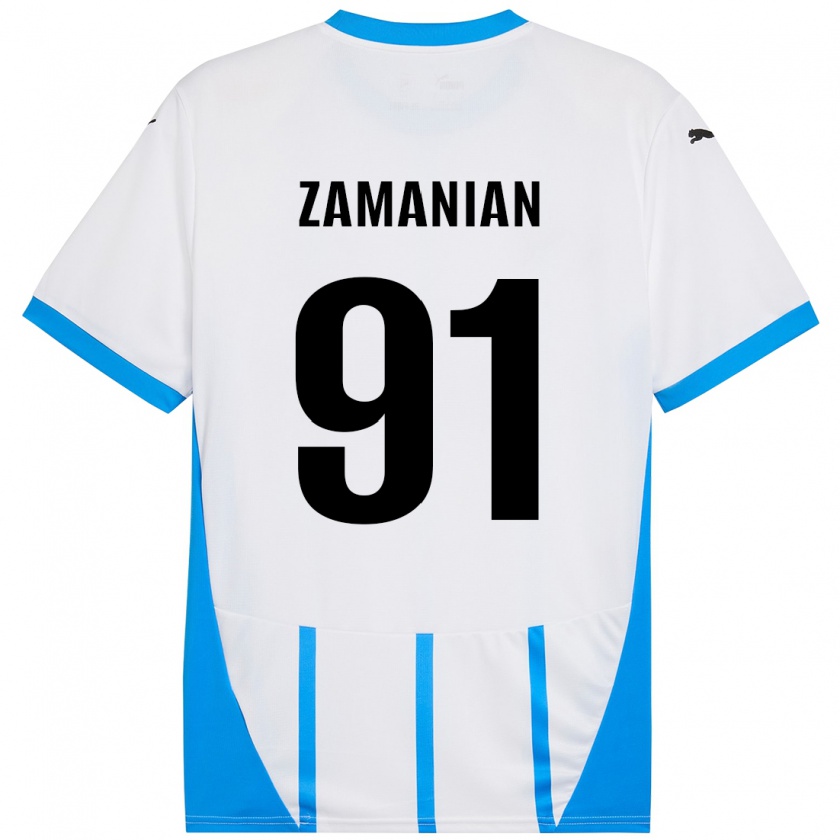 Kandiny Kinder Annahita Zamanian #91 Weiß Blau Auswärtstrikot Trikot 2024/25 T-Shirt