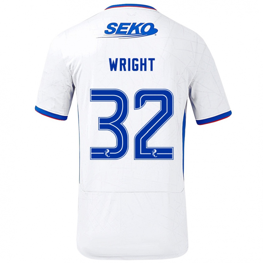 Kandiny Kinder Kieran Wright #32 Weiß Blau Auswärtstrikot Trikot 2024/25 T-Shirt