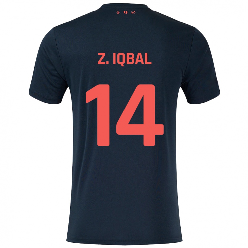 Kandiny Kinder Zidane Iqbal #14 Schwarz Rot Auswärtstrikot Trikot 2024/25 T-Shirt