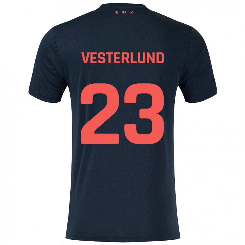 Kandiny Kinder Niklas Vesterlund #23 Schwarz Rot Auswärtstrikot Trikot 2024/25 T-Shirt