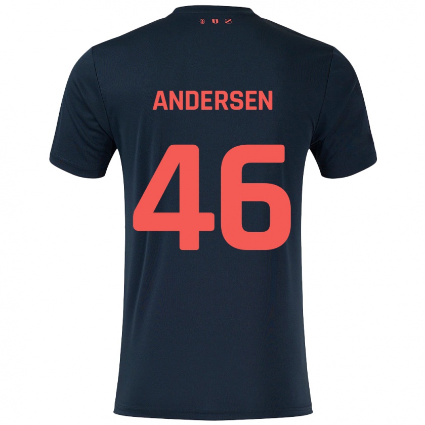 Kandiny Kinder Silas Andersen #46 Schwarz Rot Auswärtstrikot Trikot 2024/25 T-Shirt